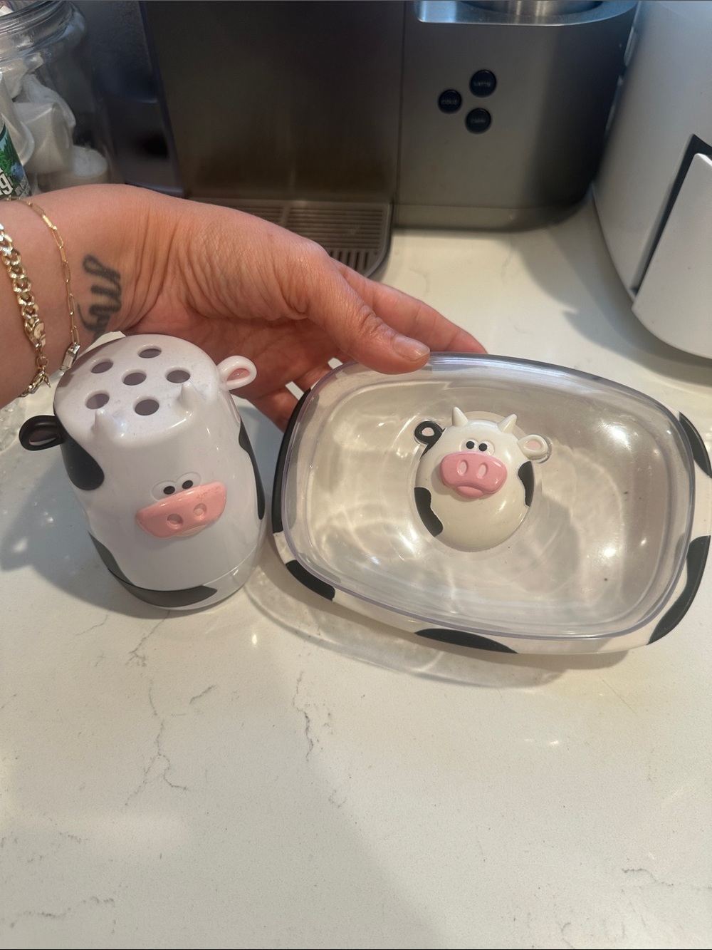 Cow butter dish & sugar dispenser  - White and Black